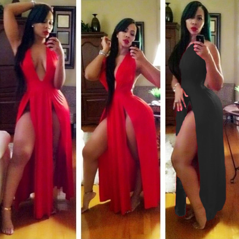 

2 Colors Sexy Club Stage Celebrity Bandage Bodycon Fashion Cocktail Deep V Neck Long Dress One Size B4113