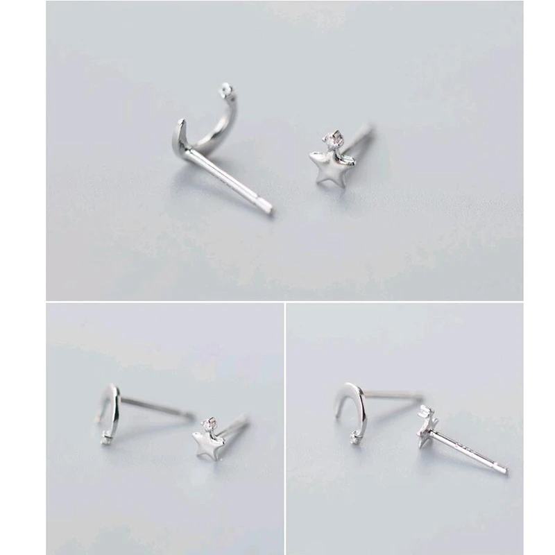 Серебряные серьги гвоздики с Луной и звездами серебро 100% пробы|Серьги-гвоздики| |