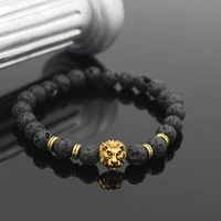 personality unisex volcanic stone beads lion head beaded bracelets women charm bangle trend jewelry