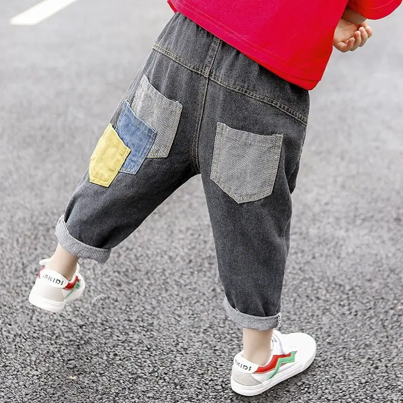 Джинсы для маленьких девочек и мальчиков джинсовые свободные эластичные брюки
