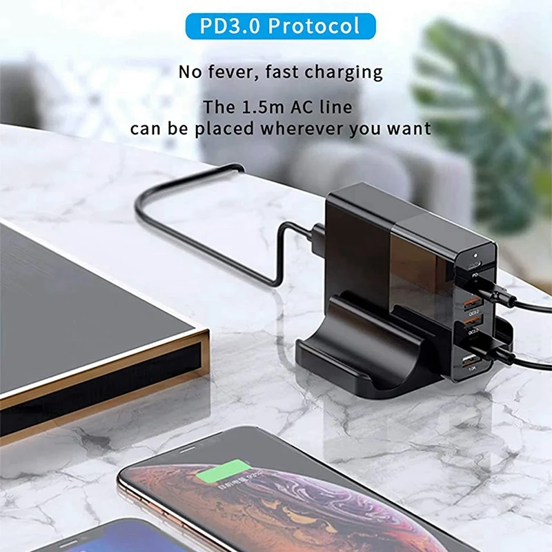 

Multi USB Charging Station 75W with USB-C PD, 6-Port USB Fast Charger Adapter for Smartphone Laptop Tablet