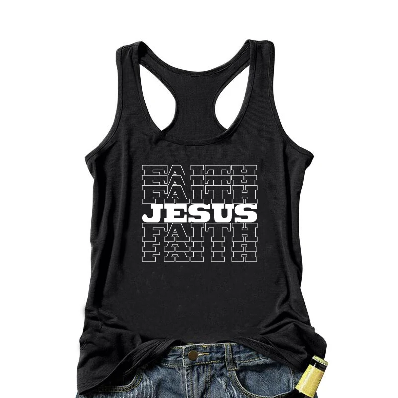 Майка женская летняя без рукавов для фитнеса с изображением веры Иисуса