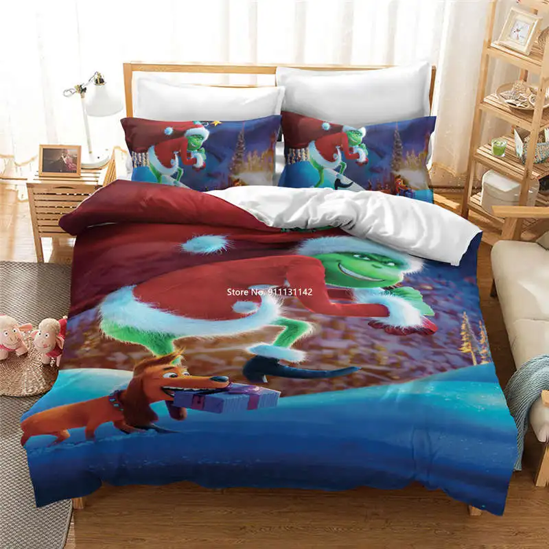 

Nette Weihnachten Stil Grün Haar Seltsame Digital Print Bettwäsche 2/3 stücke 3D Cartoon Quilt Kissen Abdeckung Komfortable Haus