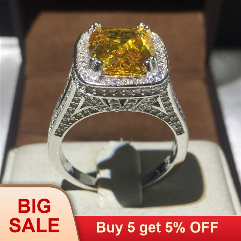 Роскошное женское кольцо с камнем 10 карат 5А желтым цирконием стандартное