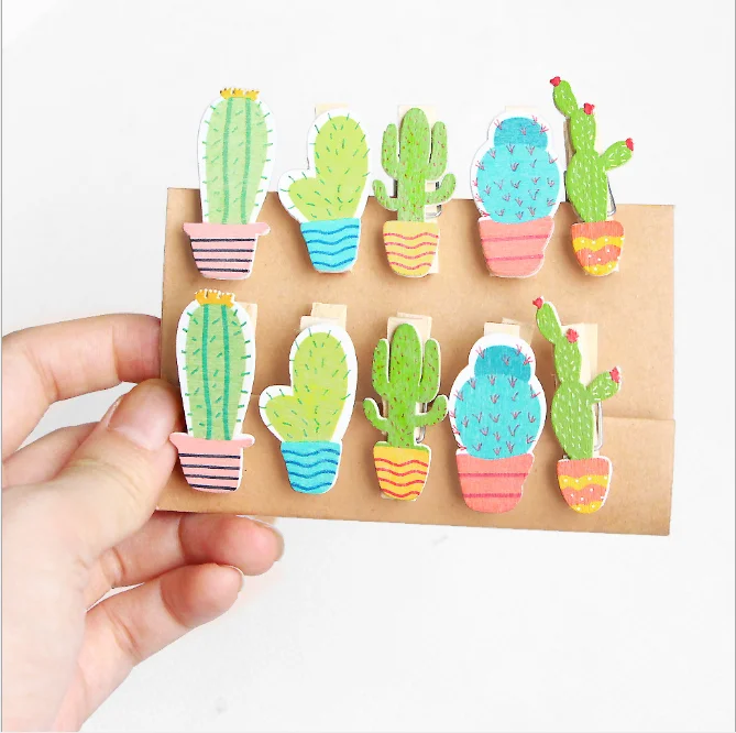 

10 pcs/ 1lot Cute cartoon rabbit cat plant Wood Clip Set / Cute Wooden Paper Clips / Small Craft Photo Pegs Kawaii Stationery