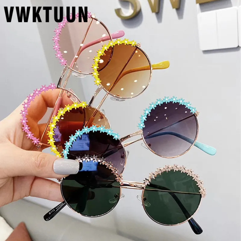 Детские солнцезащитные очки VWKTUUN, 2020 круглые очки, солнцезащитные очки для девочек UV400, детские солнцезащитные очки с цветочным украшением