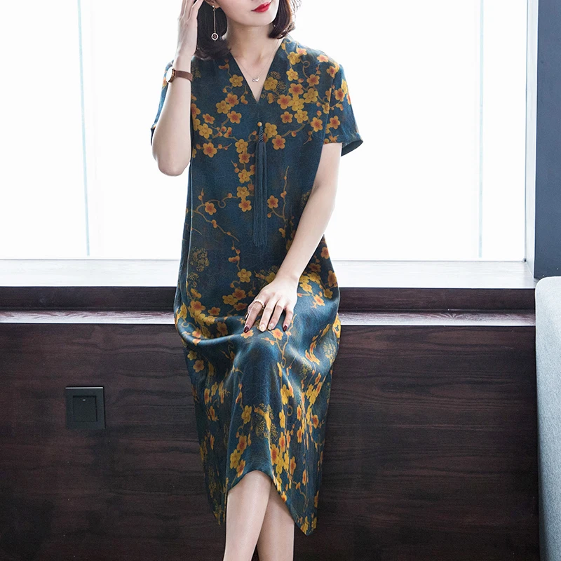 Новинка 2020 летнее платье для женщин повседневное винтажное шелковое миди