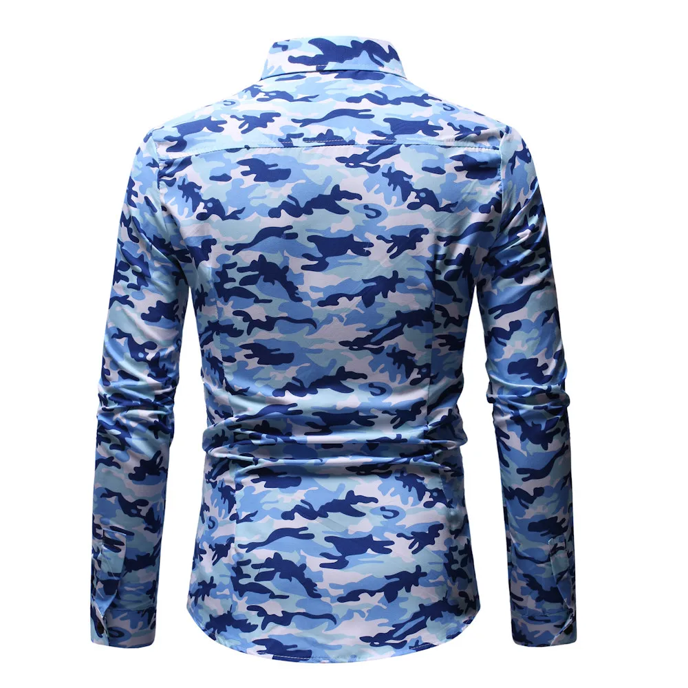 

Amy Green Streetwear Pattern Camouflage Men Shirt Casual Fashion Printed Streetwear Lapel Mens Shirts Top Blouse Chemise Homme