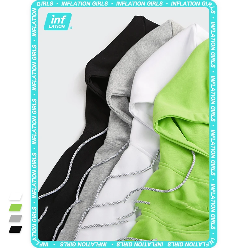 

INFLATION Girl Solid Color Short Style Hoodie Women Spring Fashion Sexy Crop Hooded Women Chic Crop Tops 6005GS21