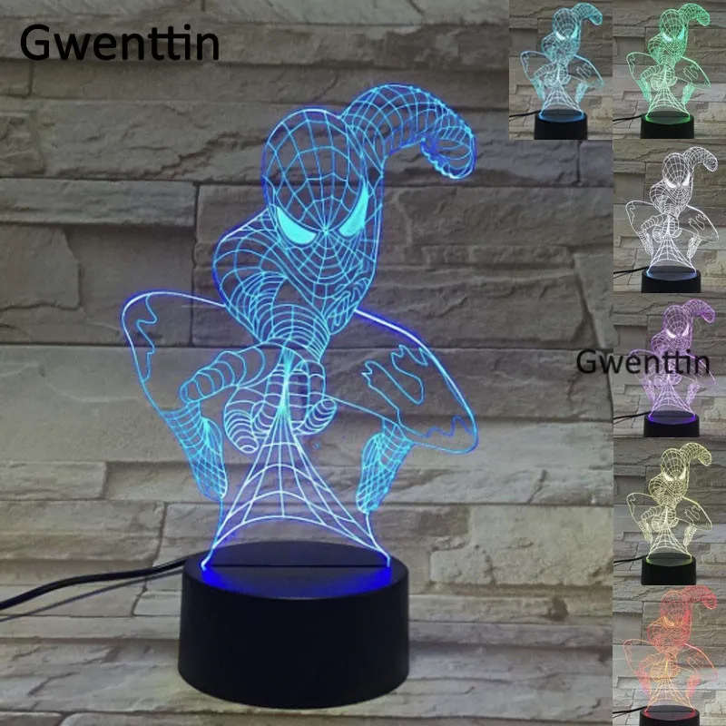 D 3D Led Иллюзия ночные светильники Супермен Человек-паук USB мультяшный стол лампа сенсорный 7 цветов Изменение детей подарок световые светильники - Испускаемый цвет: D