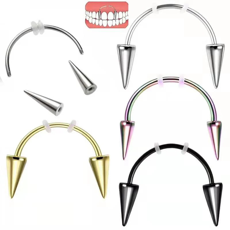 

Surgical Steel Grillz Dental Grills tooth ring jewelry Tip thread Smile zombie tooth Tiger tooth Vampire piercing jewelry