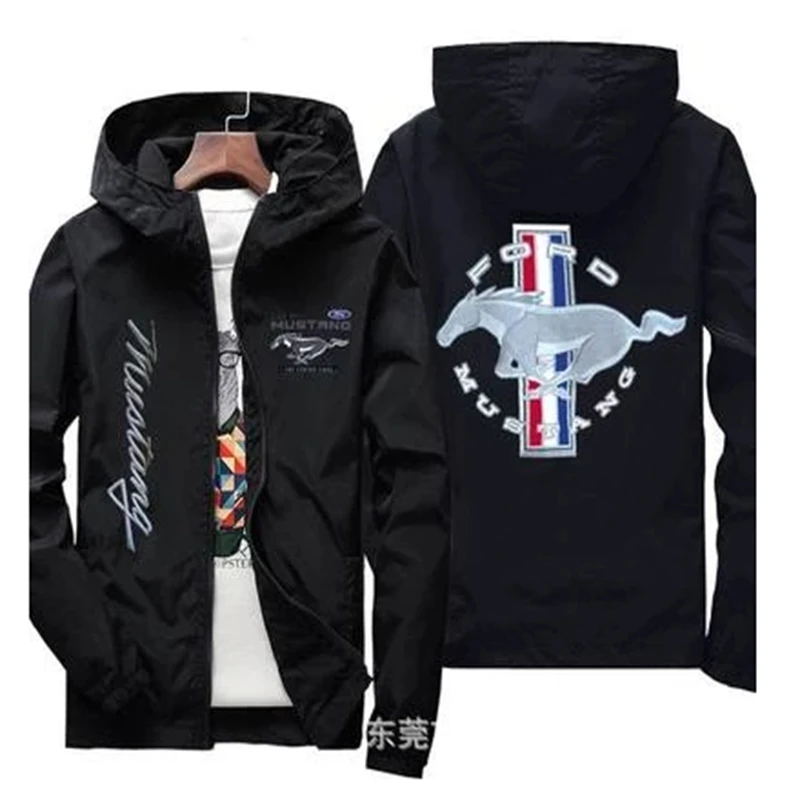 

2022 New Spring Autumn Men's Thin Ford Mustang Casual Zippered Hooded Jacket Windproof Coat Long Sleeved Zipper Top 5 Colors