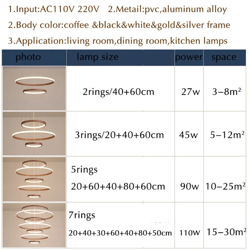 

Modern LED Pendant Lights For Living Room Bedroom Dining Room Foyer Hanging Indoor Home 1/2/3/4 Circle Rings Decor Pendant Lamps