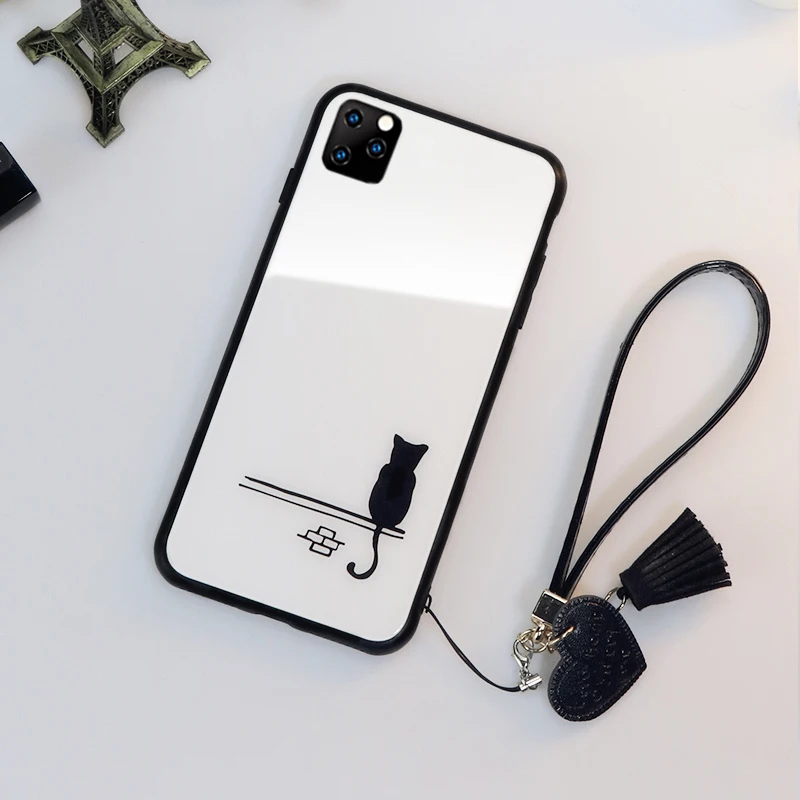 Tempered Glass Case For iphone 11 Pro Max XR XS X 10 Cute Cat Hard Cover 7 8 6s 6 s Plus iphone11 XSMax Cases | Мобильные телефоны
