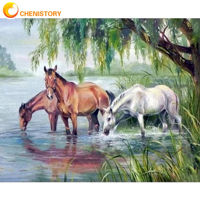 

CHENISTORY Painting By Number Horse Landscape Drawing On Canvas HandPainted Art Gift DIY Picture By Number Animal Kit Home Decor