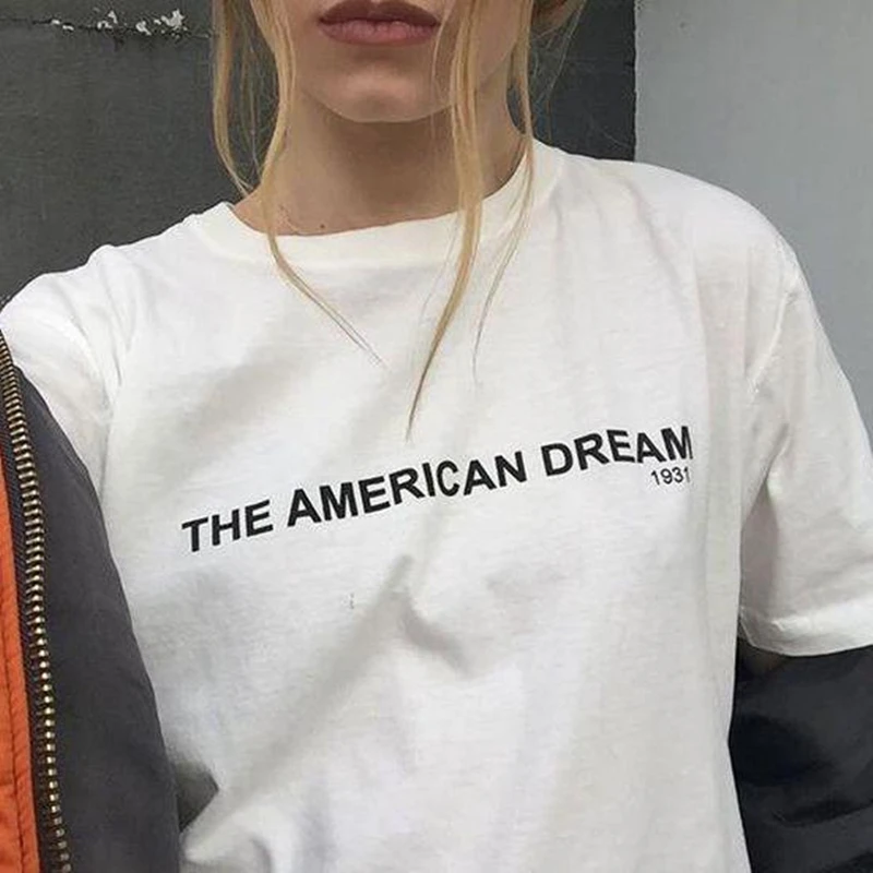 

Porzingis The American Dream Tee Womens T-shirt Letter Printed SloganTee-shirt Fashion Pink Casual Tees 100% Cotton