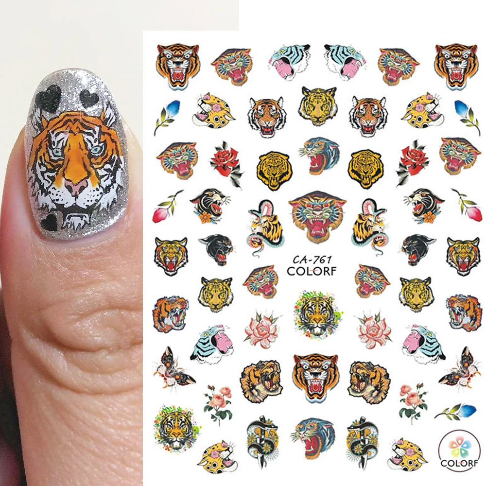 

Tiger New Year 3D Stickers Cute Anime Cartoon Nail Slider Love Heart Valentine Design Angels Decals Manicure Wraps