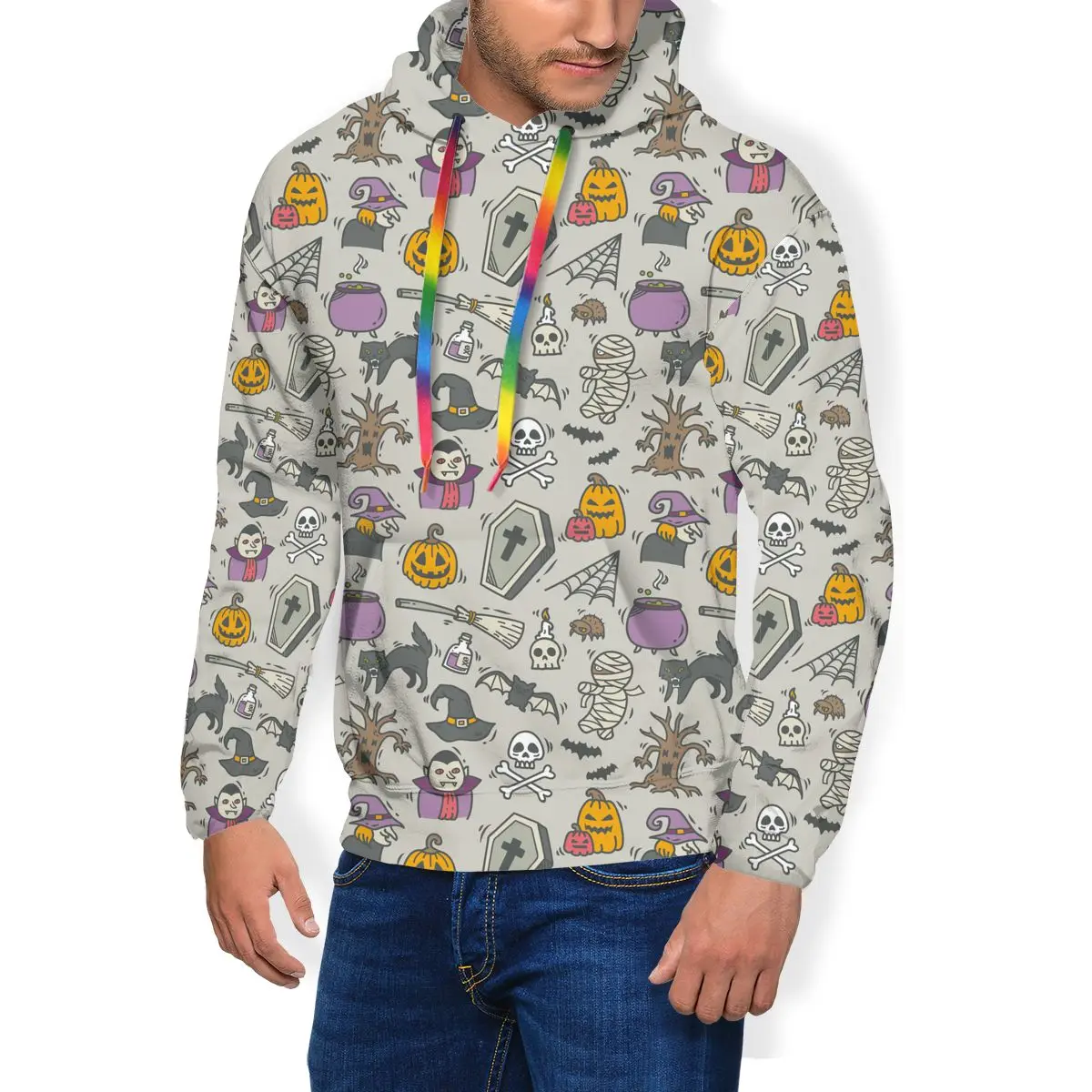 

Толстовка с принтом кота, гроба, вампира на Хэллоуин, забавная теплая толстовка из полиэстера, уличная одежда, пуловер с длинным рукавом, Муж...