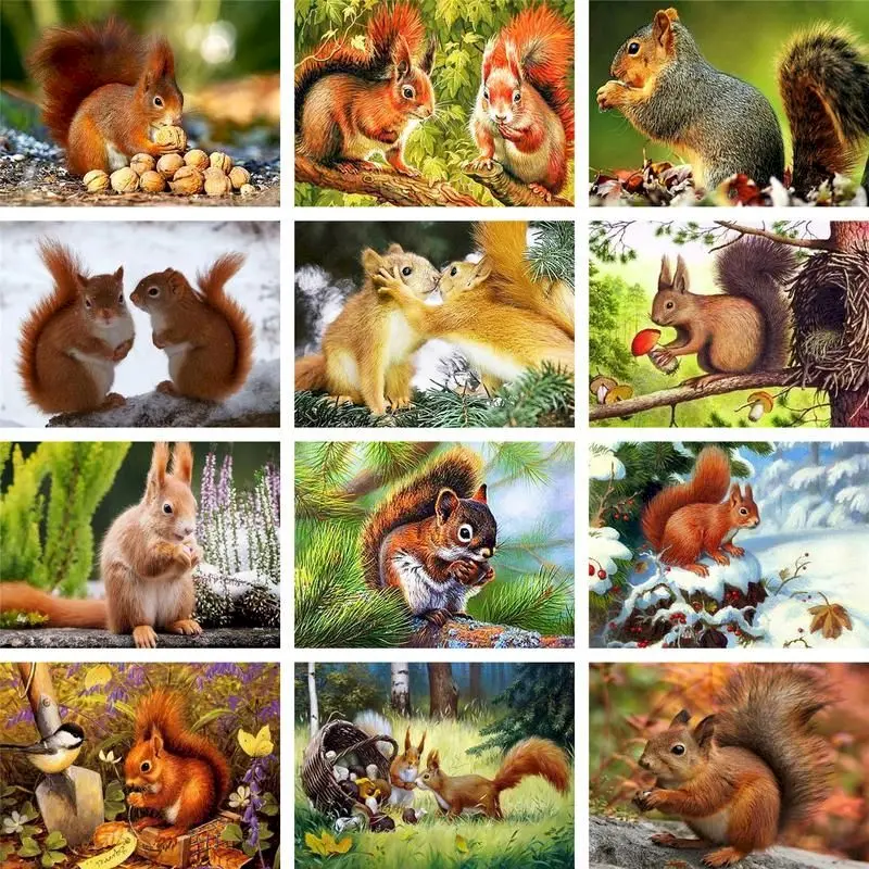 

GATYZTORY Squirrel DIY Painting By Numbers On Canvas Oil Pictures For Adults Acrylic Animal Coloring By Number Frame Home Decora