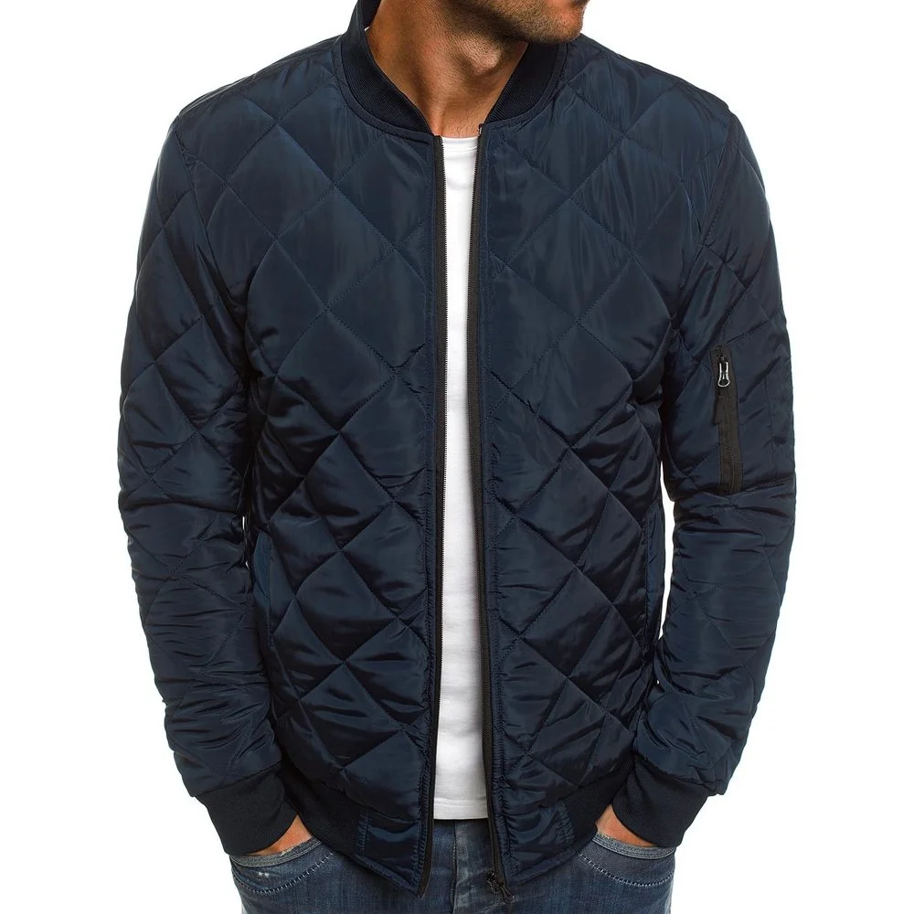 

Men Solid Bomber Jacket Classic Zipper Light Weight Warm Jacket Outdoor Diamond Coat Slim Fit Softshell Windbreaker Jacket
