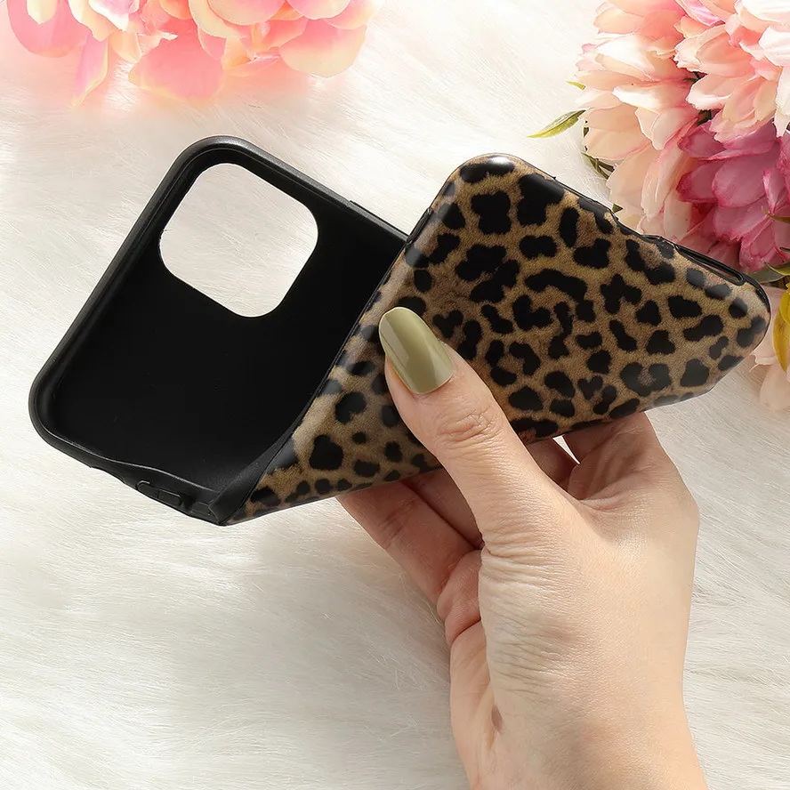 

Leopard Fake Glitter Case for IPhone 11 Pro Max X XR XS 7 8 Plus 6 6S SE2020 12 Mini Slim Rubber Soft Phone Cover Funda Coque