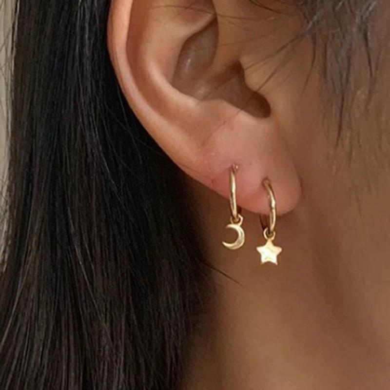 

New Fashion Bohemian Gold Color Small Star Moon Drop Earring Mascot Ornaments For Women Accessories Wholesale Jewelry