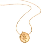 simple rose flower long pendant jewelry coin necklace alloy chain gold color round for women gift