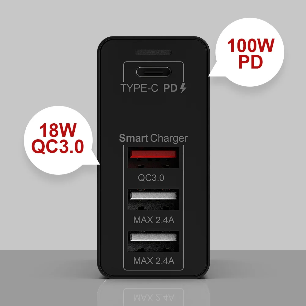 100 Вт USB зарядное устройство PD Type C быстрое для iPhone 11 Tablet QC 3 0 настенное США ЕС