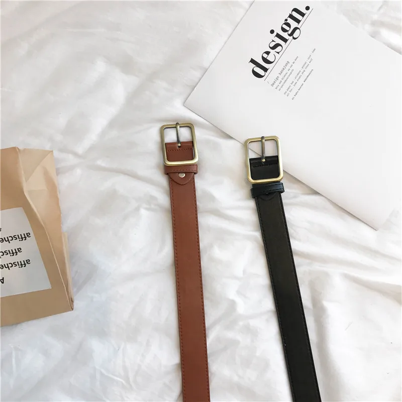 

Homemade Korean New Uzzlang Rectangular Brass Buckle Chic Retro Simple Women's Wide Belt PU Leather
