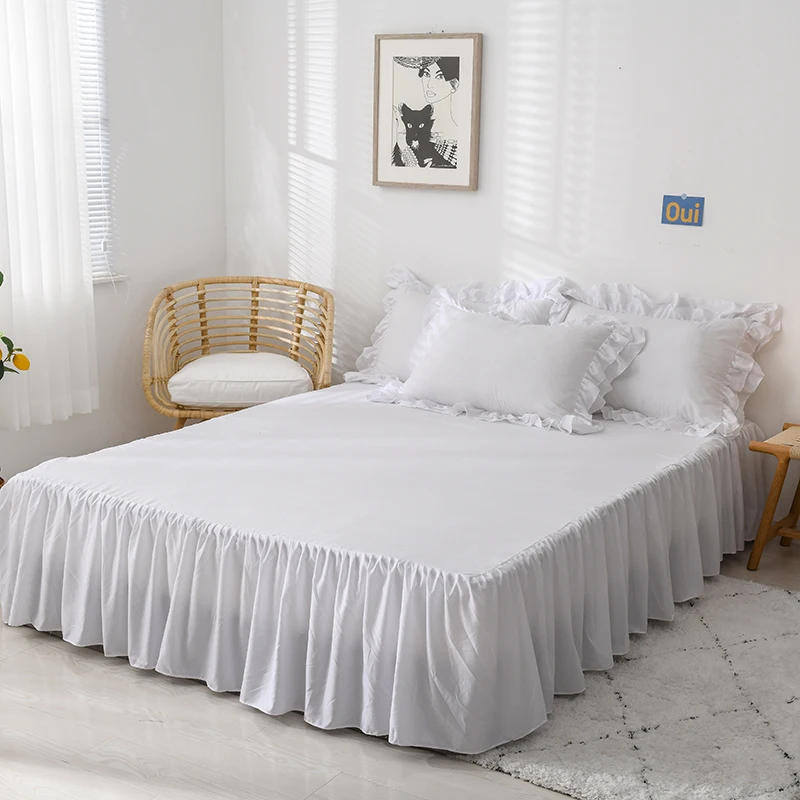 

Cilected Single-Layer Lotus Leaf Lace Cotton Bed Skirt Bedspread Ins Solid Color Bed Cover Non-Slip Sheets Home Decoration