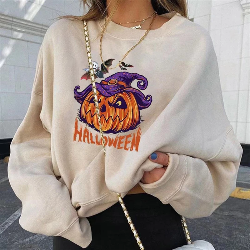 

GothGotik Halloween Sweatshirt For Women Gothic Pumpkin Print Sweater Long Sleeve Casual Autumn Winter Streetwear Holiday Wear