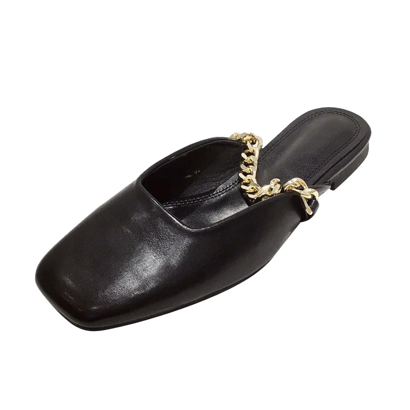 

Shoes Woman 2020 Cover Toe Loafers Slippers Summer Pantofle Rivet New Flat Rubber PU Slides Bonded Leather Basic Metal Loafers