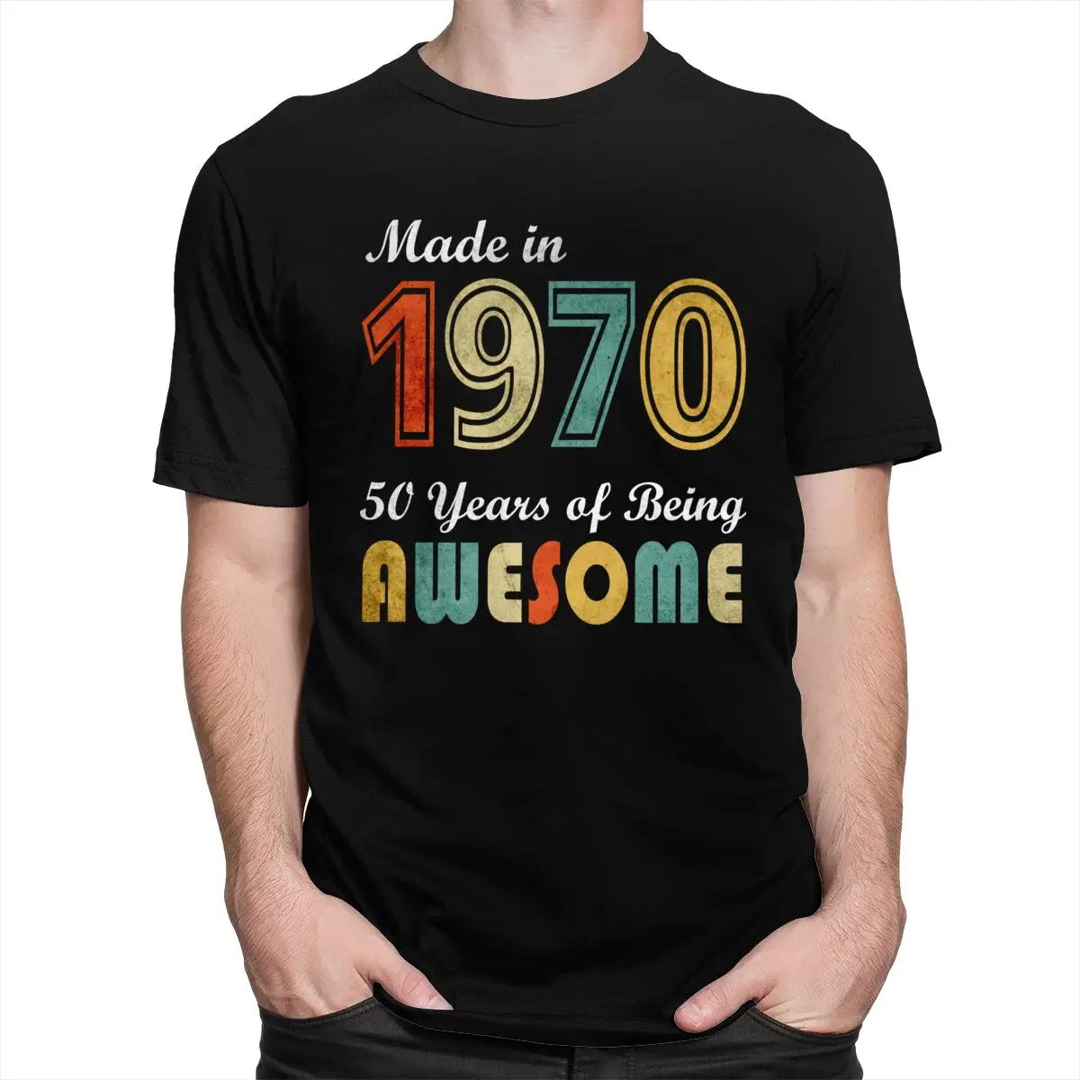 Made In 1970 Tee Shirt Homme Cotton 50 Years of Being Awesome Tops 50th Birthday Gift T-shirt Short Sleeved Tshirt Anniversary