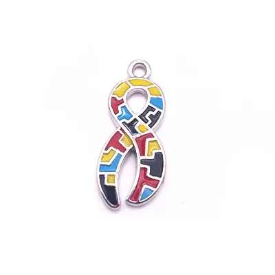 Enamel Autism Awareness Jigsaw Puzzle Piece Charms Pendant Wit Lobster Clasp For DIY Bracelet& Necklace Jewelry Making 20PCS - Metal color: as picture
