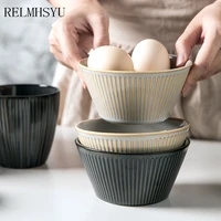 1pc relmhsyu nordic style retro ceramic creative rice soup noodle dinner bowl solid round steak food tray plate dishes tableware