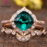 huisept silver 925 jewelry ring geometric shape emerald zircon gemstone rings for female wedding party gifts ornaments rose gold