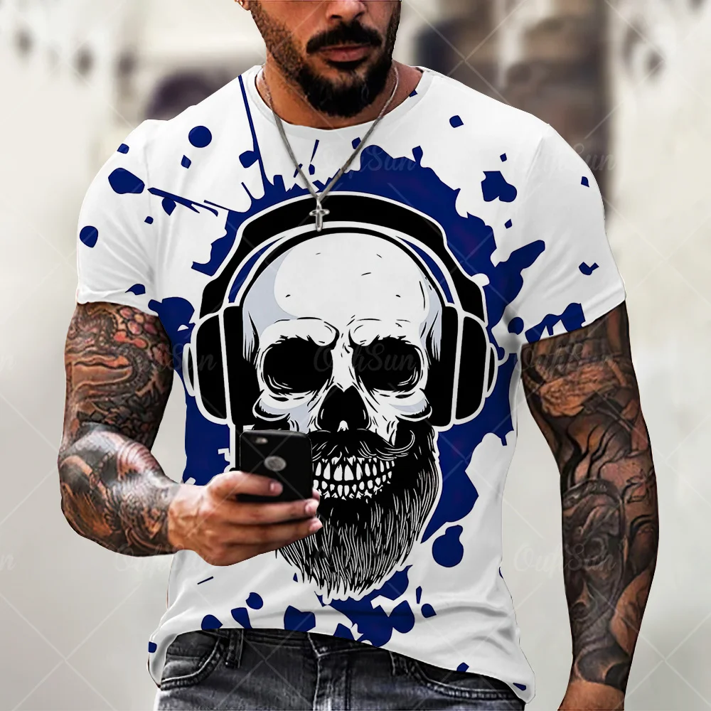 

Fashion Summer Men's Street Skull Head 3D Printing Unisex Clothes Male T-shirt Top Comfortable Round Neck Short Sleeve Plus Size