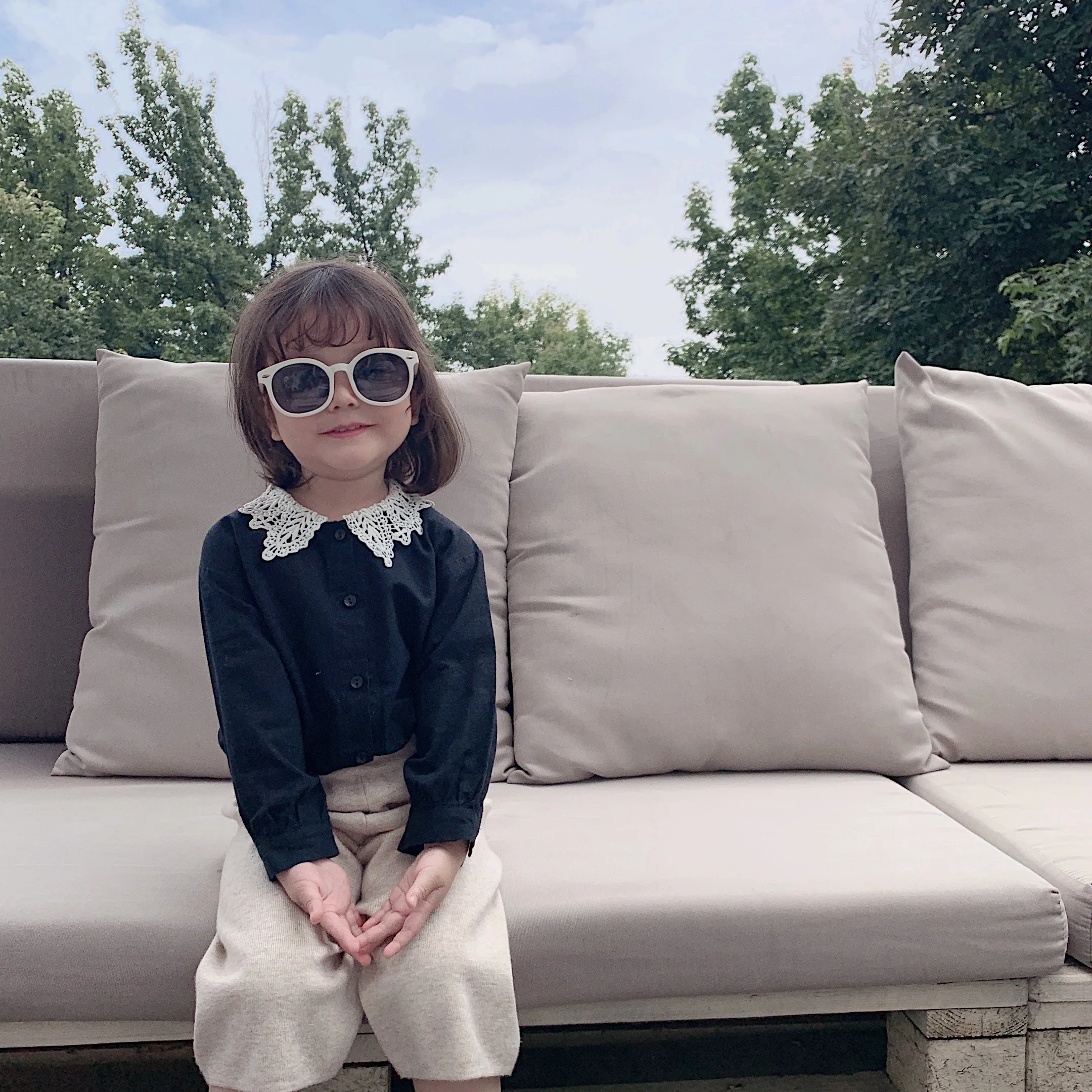 Girl Shirt Long Sleeve New Kids Spring and Autumn Pure Cotton Shirt Baby Lace Turn-collar Top Toddler Kids Blouses Clothing