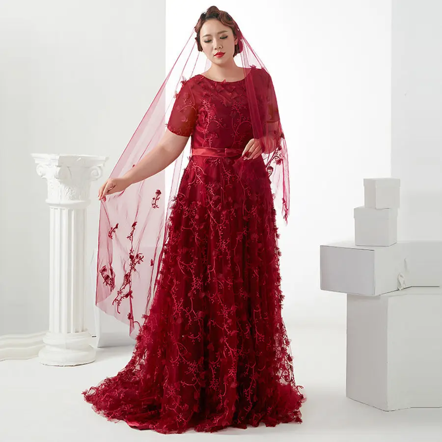 3D платье с цветочным рисунком De Soiree вечерние платья T398 2019 размера плюс бордовые