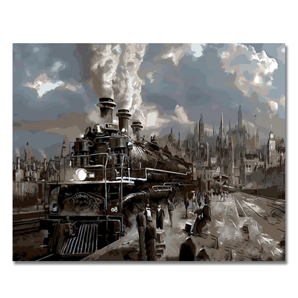 DIY картина маслом Набор для рисования по номерам паровоз поезд акриловая краска