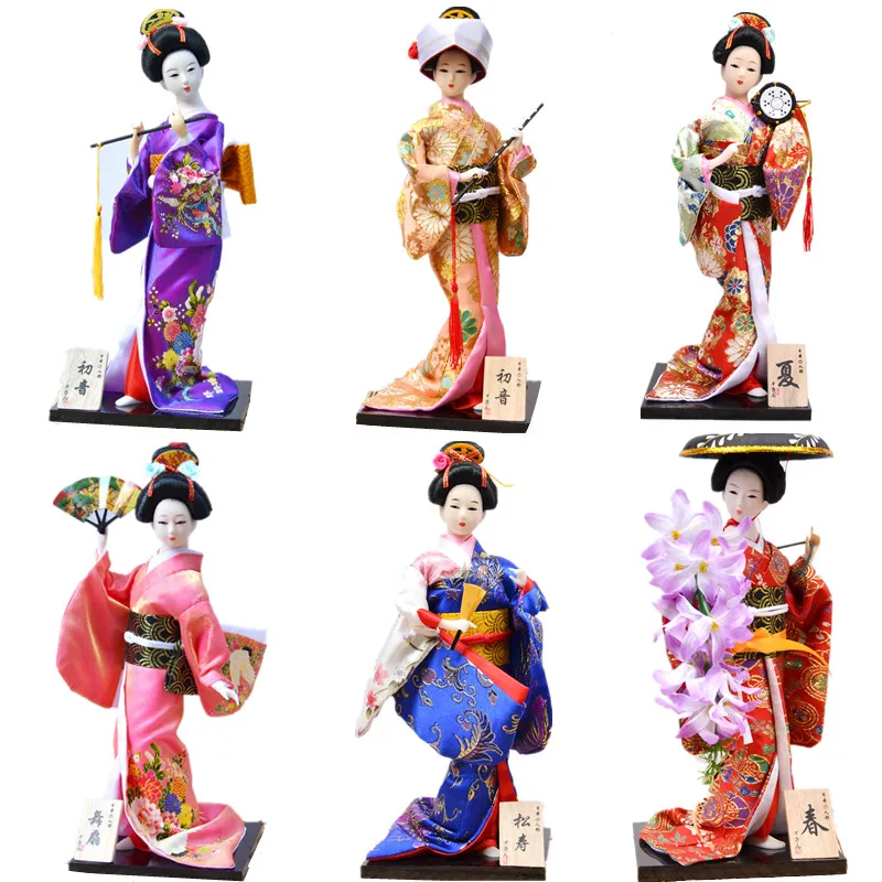 

MYBLUE 12 inch Kawaii Traditional Japanese Geisha Kimono Doll Sculpture Japanese House Figurine Home Decoration Accessories