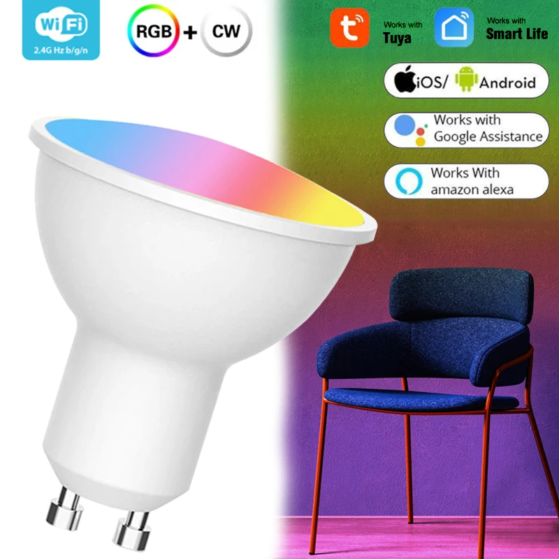 

Умсветильник лампа GU10 RGB + CW 2700-6500K с поддержкой Wi-Fi и дистанционным управлением