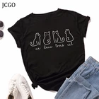 JCGO Летняя женская футболка S-5XL размера плюс хлопковая Милая футболка с коротким рукавом с принтом кошек Женская Базовая футболки и топы в стиле кэжуал с круглым вырезом