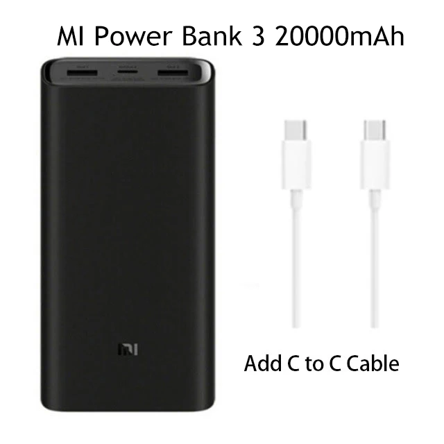 add Type C to C Xiaomi mi внешний аккумулятор 3, 20000 мА/ч, быстрое зарядное устройство, внешний аккумулятор, 3 порта, выход PD Xiao mi, 20000 мА/ч, внешний аккумулятор - Цвет: add Type C to C