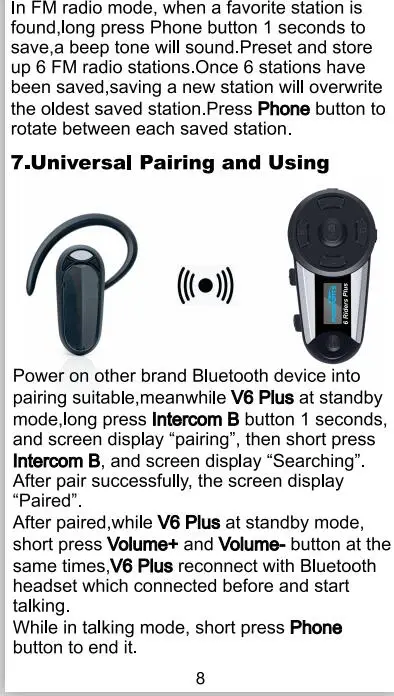 2 шт. V6 плюс 6 ездоков, 1200 м Система внутренней связи по Bluetooth гарнитура беспроводное переговорное устройство BT-спаренная система внутренней связи FM светодиодный