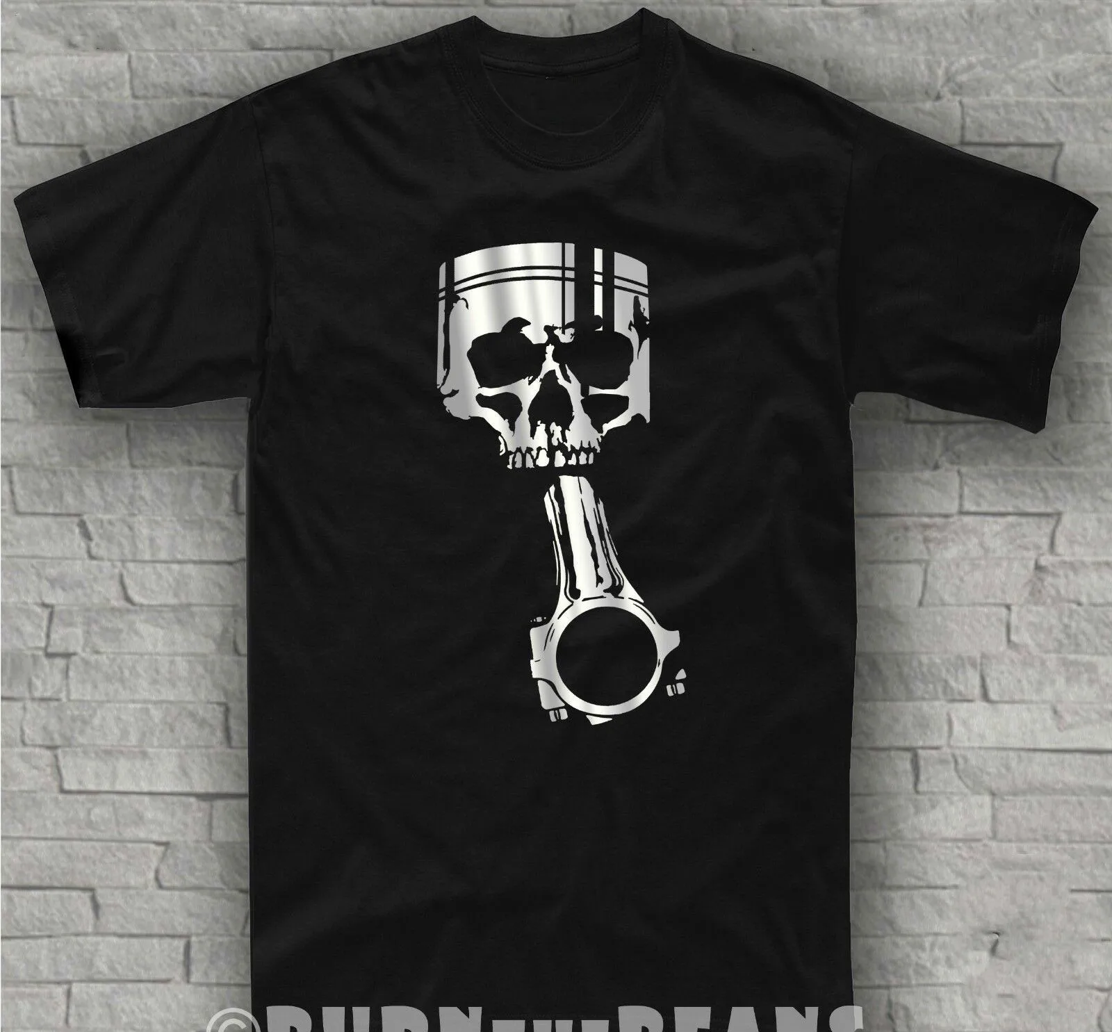 

Piston Skull Silver Printed Adult T-Shirt Engineer JDM Drift Summer Cotton Short Sleeve O-Neck Men's T Shirt New S-3XL