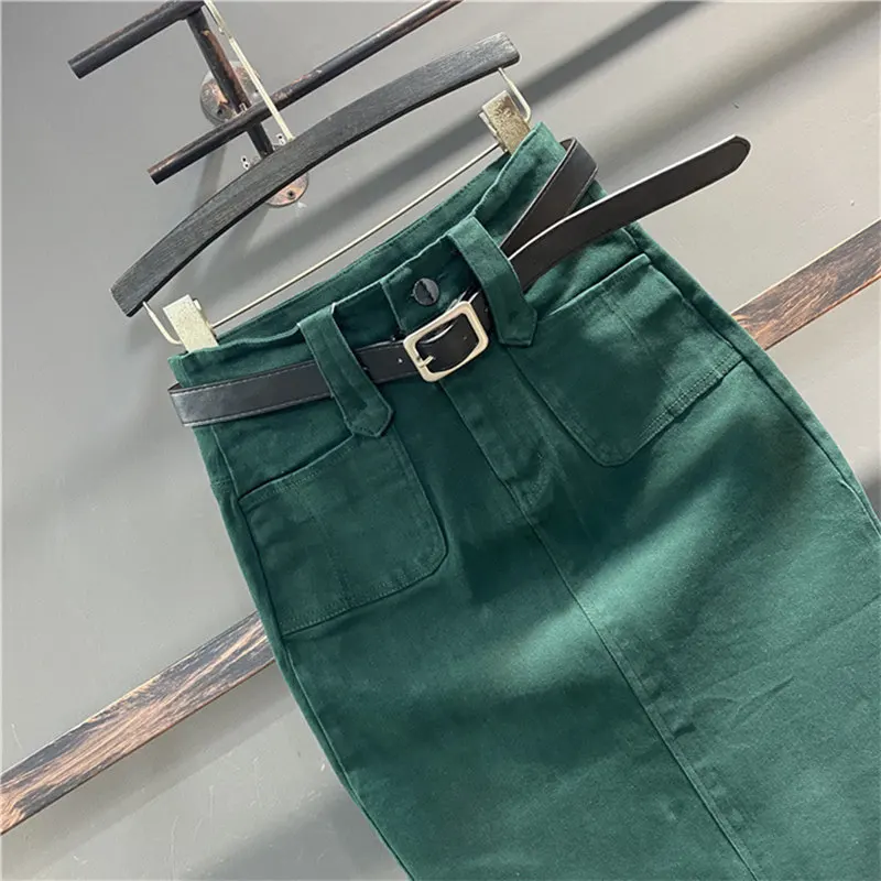 Женская Облегающая джинсовая юбка с разрезом и завышенной талией весна-лето |