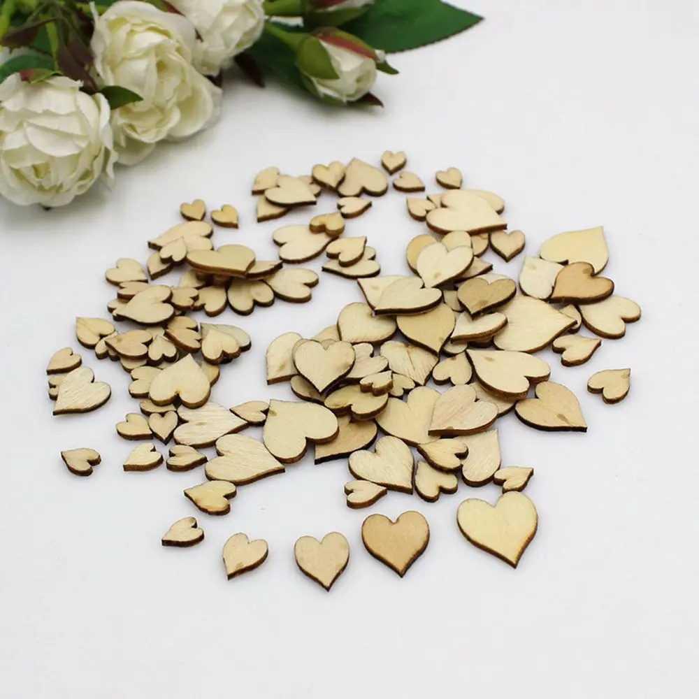 100/200pcs Blank Heart Wood Slices Discs For DIY Crafts Embellishments Wedding Party Decoration (Wood Color) | Дом и сад