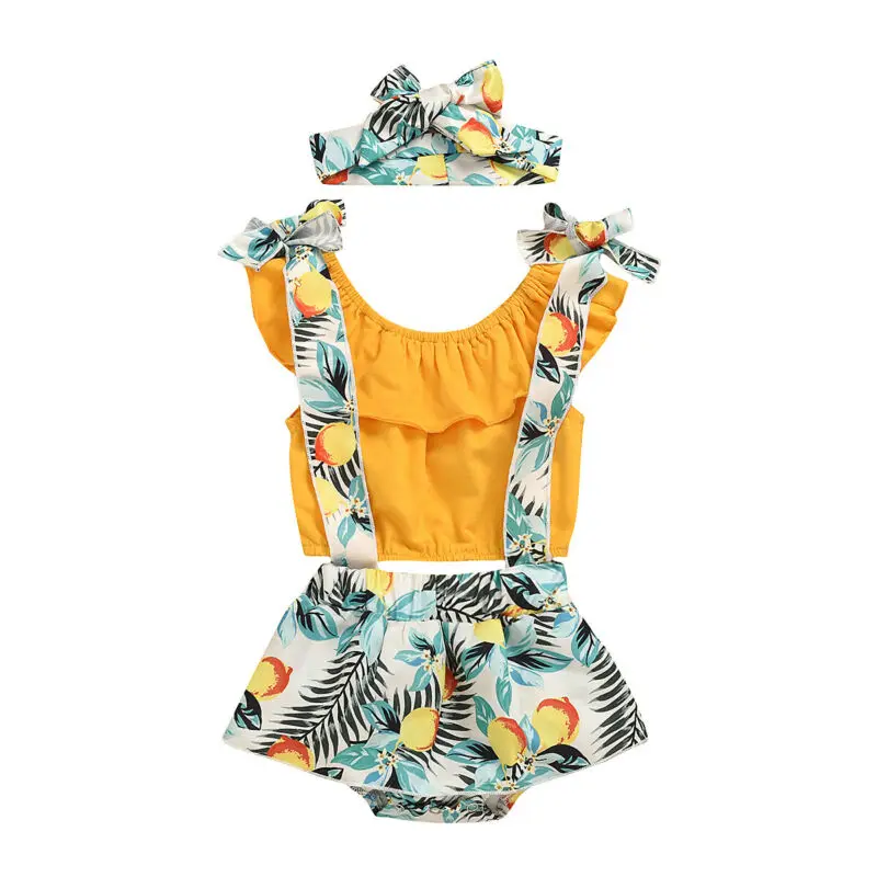 

AA 2020 Newborn Baby Girl Clothing Summer Clothes Crop Tops Strap Pants Headband Outfits Set