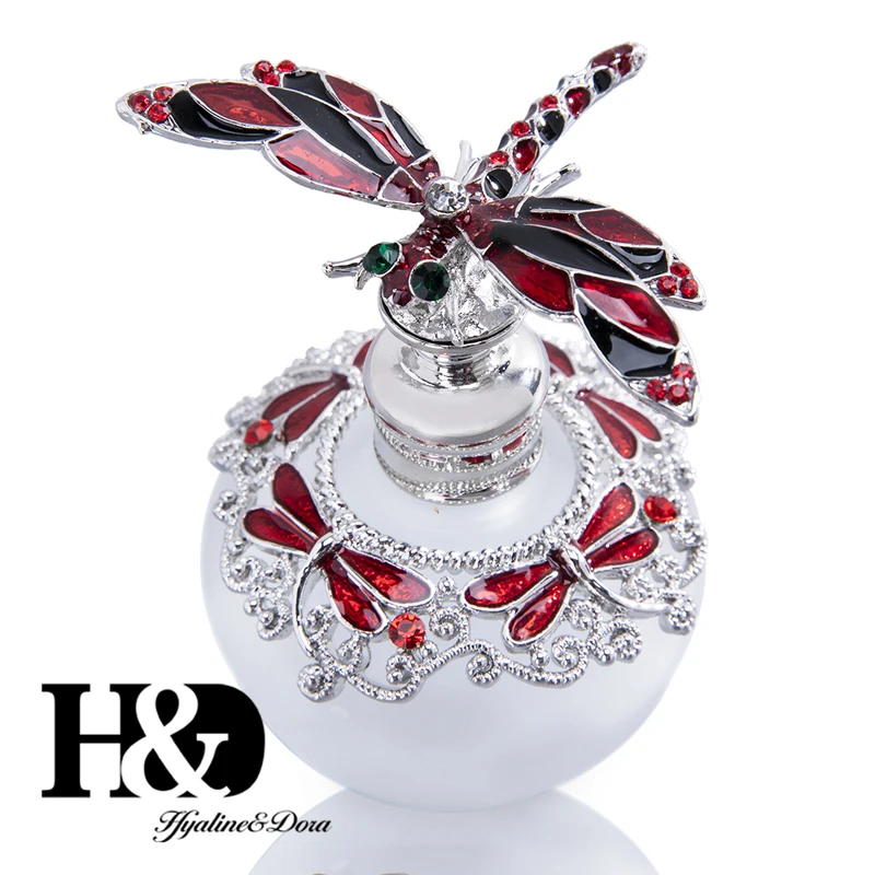 H & D 40 мл Красная стрекоза в крышке флакон духов необычный Кристалл Bejeweled пустой многоразовый стеклянный ароматизатор контейнер Свадебные с...